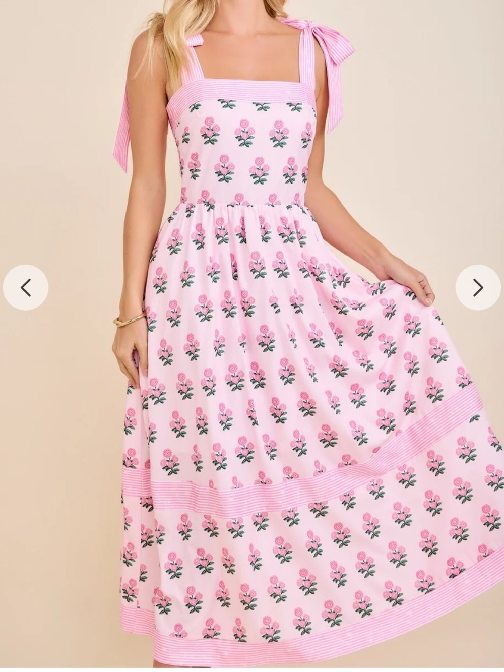 Main Strip Pink Floral Tie-Shoulder Maxi Dress